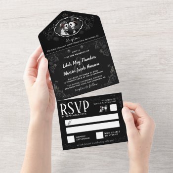 Elegant Gothic Wedding Skeletons Black & White All In One Invitation by juliea2010 at Zazzle