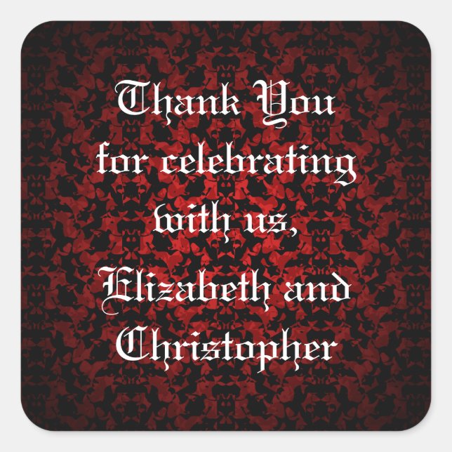 Elegant Gothic wedding Thank you square stickers (Front)