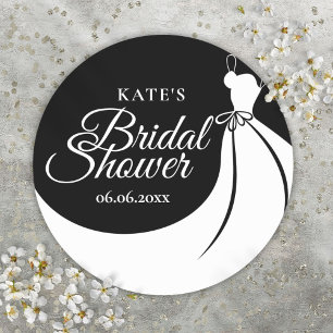 Elegant Gown Black And White Bridal Shower Favor Classic Round Sticker