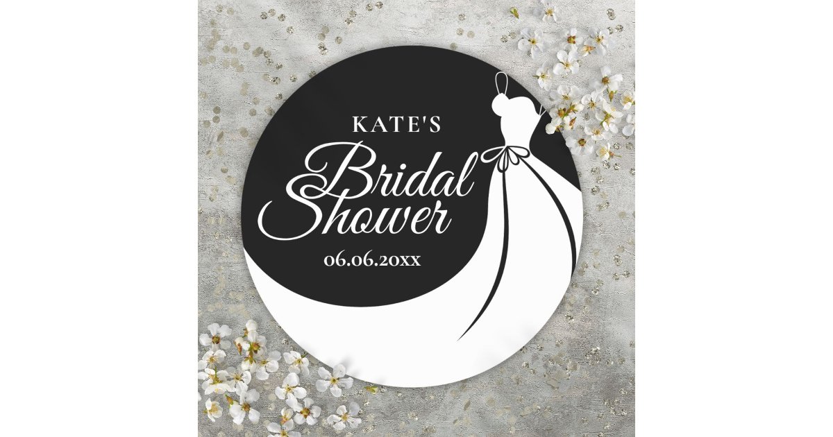 Elegant Gown Black And White Bridal Shower Favor Classic Round Sticker ...