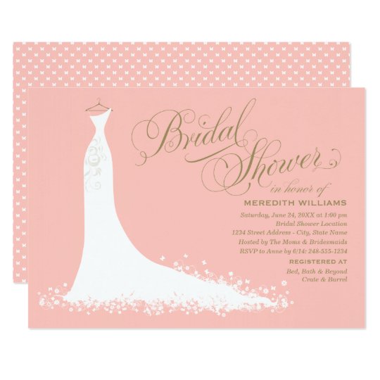 Elegant Gown Blush Pink And Gold Bridal Shower Invitation Zazzle