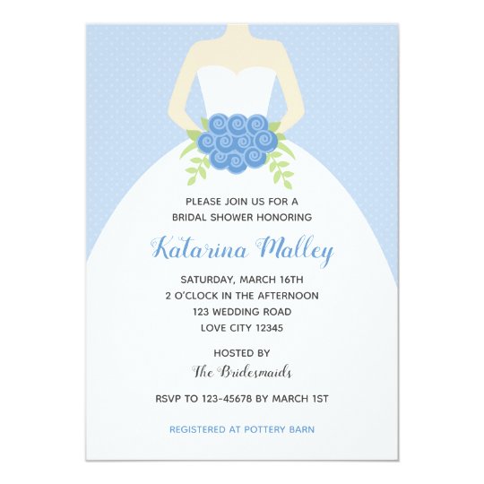 Elegant Gown Bridal Shower Invitation (Blue)