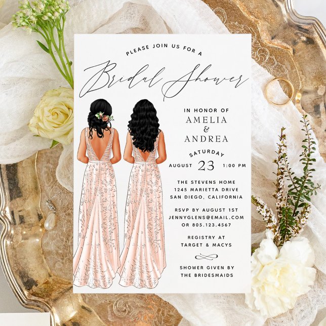 Elegant Gown Bridal Shower Two Girls Invitation (Creator Uploaded)