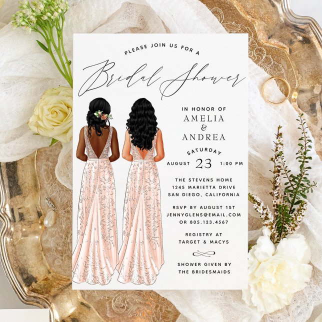 Elegant Gown Bridal Shower Two Girls Invitation (Creator Uploaded)