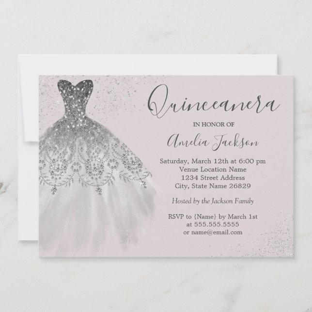 Elegant Gown Dusty Pink Quinceanera Invitation (Front)
