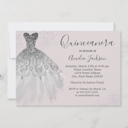 Elegant Gown Dusty Pink Quinceanera Invitation