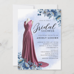 Elegant Gown Illustration with  Bridal Shower Invitation