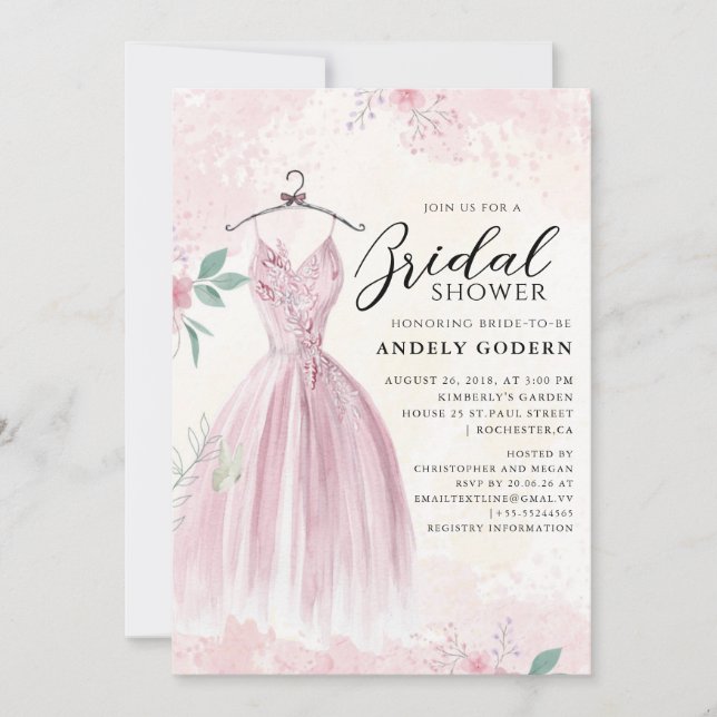 Elegant Gown Illustration with  Bridal Shower Invitation (Front)
