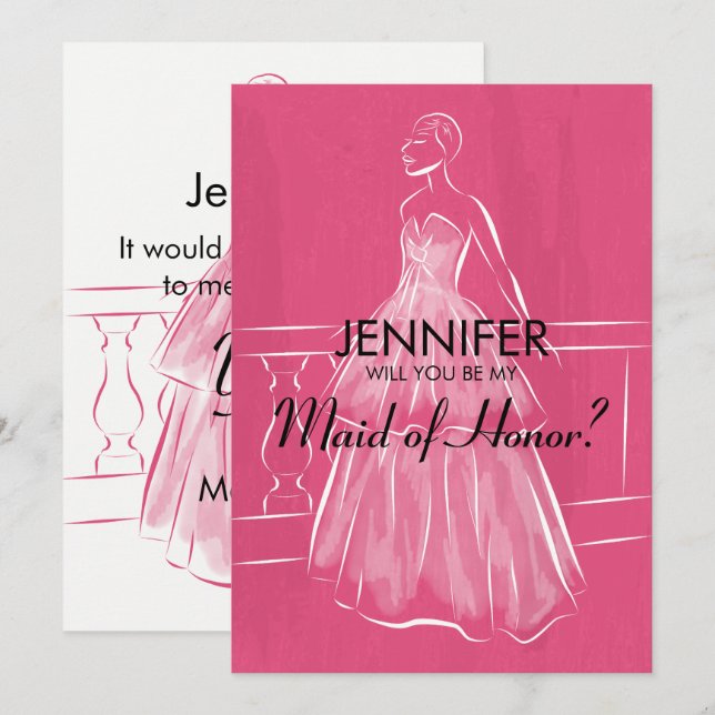 Elegant Gown Will You Be My Maid of Honor Card (Front/Back)
