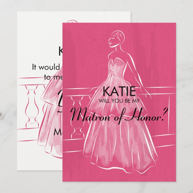 Elegant Gown Will You Be My Matron of Honor Card (Front/Back)