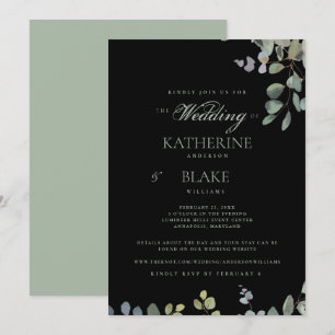 Elegant Grace Black Eucalyptus Website Wedding Invitation