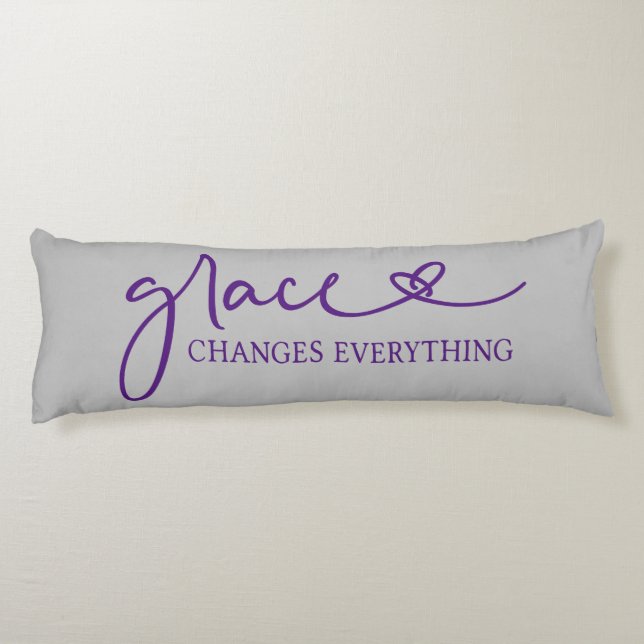 Elegant Grace Changes Everything Quote Purple Gray Body Pillow (Back)