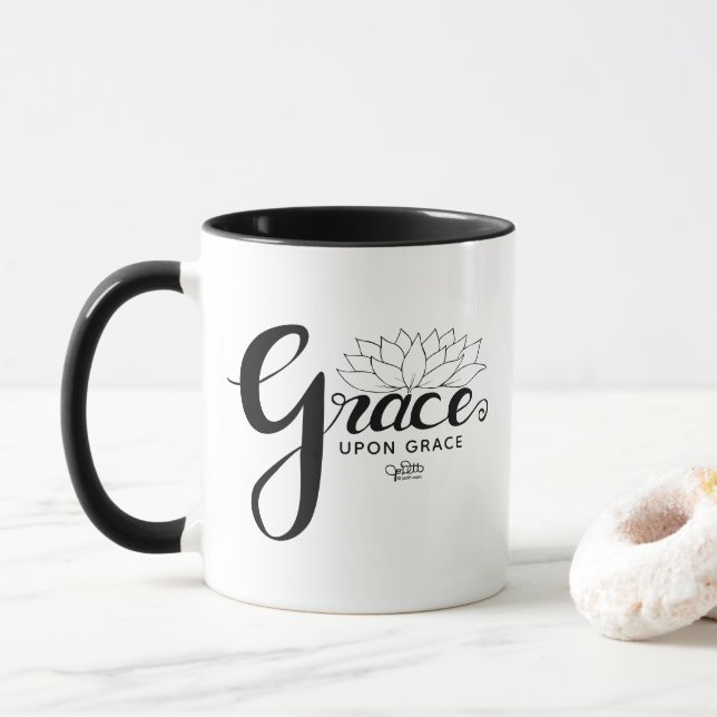 Elegant Grace Christian Faith Script Floral Mug (With Donut)