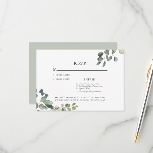 Elegant Grace Eucalyptus Sage Wedding RSVP Card