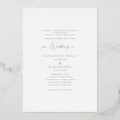 Elegant Grace Foil Gold and Black Text Wedding Foil Invitation