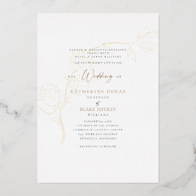 Elegant Grace Foil Gold and Black Text Wedding Foil Invitation (Front)