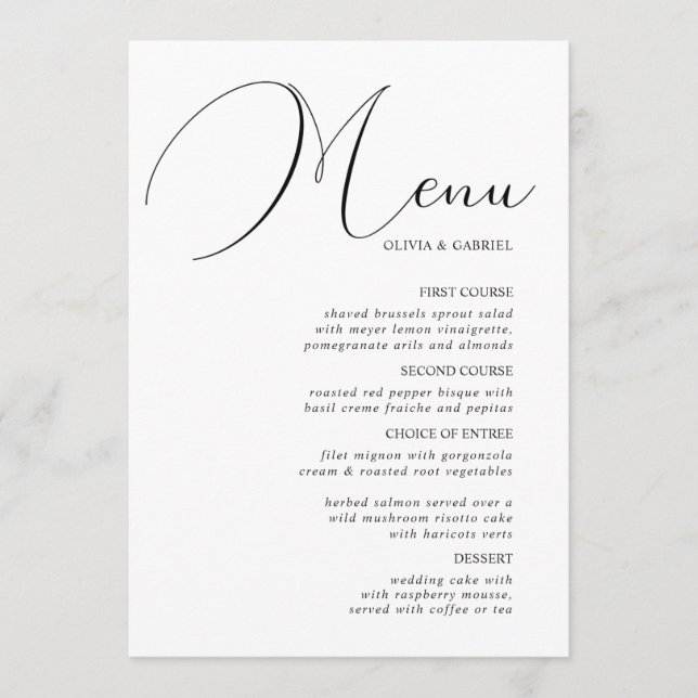 Elegant graceful calligraphy classic Wedding Menu (Front)