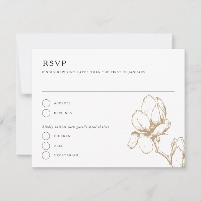 Elegant Graceful Magnolia Bloom Wedding RSVP Card (Front)