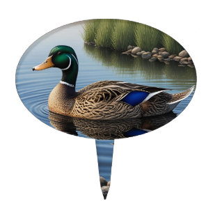 Elegant Graceful Mallard On Tranquil Country Pond Cake Topper