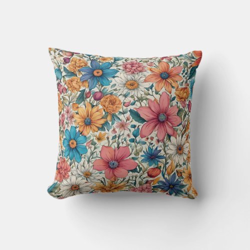 Elegant graceful Red blue yellow floral pattern  Throw Pillow