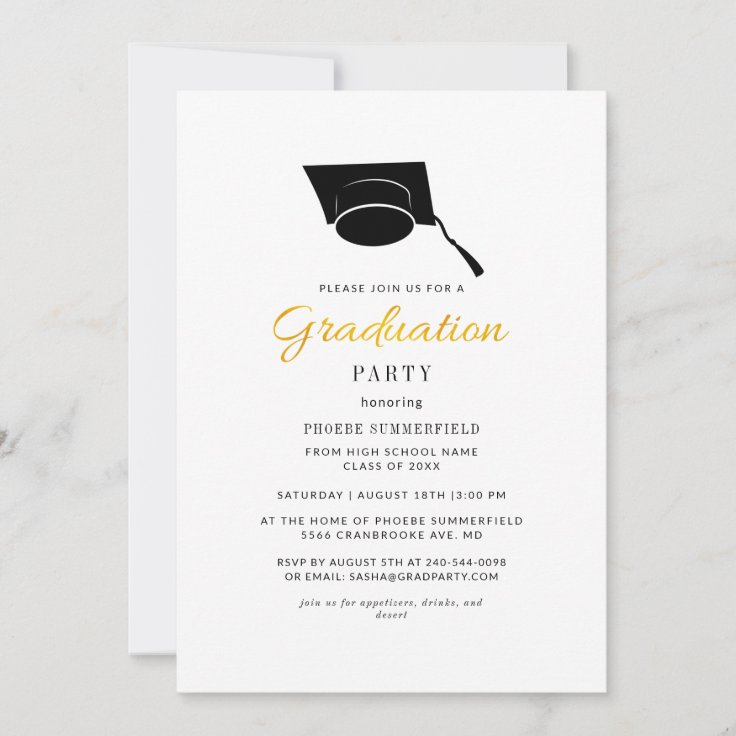 Elegant Grad 2022 Cap Typography Graduation Party Invitation | Zazzle