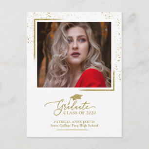 Elegant Grad Announcement Festive Gold Glitter Postcard