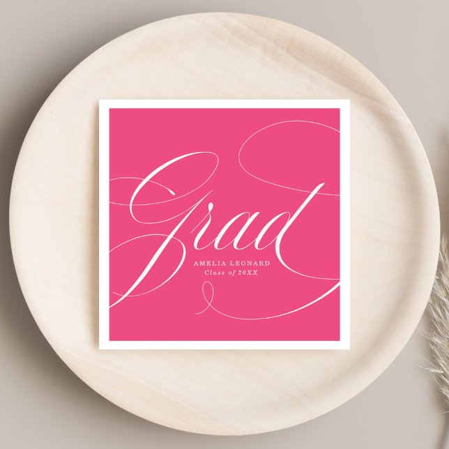 Elegant Grad Calligraphy Hot Pink Graduation Napkins (Creator Uploaded)