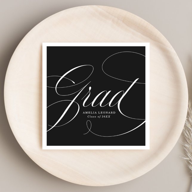 Elegant Grad Calligraphy Script Black Graduation Napkins (Creator Uploaded)