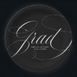 Elegant Grad Calligraphy Script Black Graduation Paper Plates<br><div class="desc">Add a personalized touch to your graduation party with our custom graduation paper plates! The graduation paper plates feature "Grad" in an elegant white calligraphy script with a black background. Personalize the graduation plates by adding the graduate's name and graduation year.</div>
