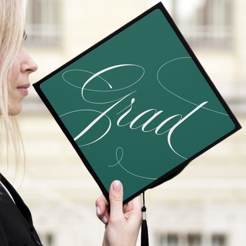 Elegant Grad Calligraphy Script Green Graduation Cap Topper