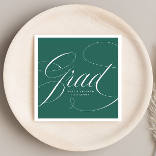 Elegant Grad Calligraphy Script Green Graduation Napkins