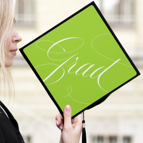 Elegant Grad Calligraphy Script Lime Green Graduation Cap Topper