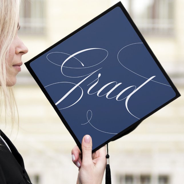 Elegant Grad Calligraphy Script Navy Graduation Cap Topper (Creator Uploaded)