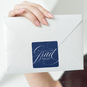 Elegant Grad Calligraphy Script Navy Graduation Square Sticker