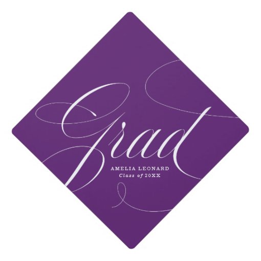 Elegant Grad Calligraphy Script Purple Graduation Cap Topper | Zazzle