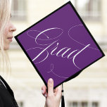 Elegant Grad Calligraphy Script Purple Graduation Cap Topper<br><div class="desc">Chic and stylish graduation cap topper featuring "Grad" in a modern calligraphy script against a purple background. Change the background color and add text with the Customize tool.</div>