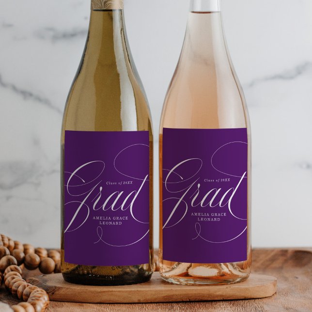 Elegant Grad Calligraphy Script Purple Graduation Wine Label (Creator Uploaded)