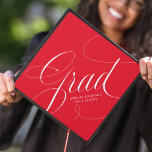 Elegant Grad Calligraphy Script Red Graduation Cap Topper<br><div class="desc">Personalized graduation cap topper with "Grad" in an elegant white script against a red background or color of your choice. Personalize the red graduation cap topper by adding the graduate's name and graduation year. The graduation cap topper is perfect for both high school and college graduates.</div>