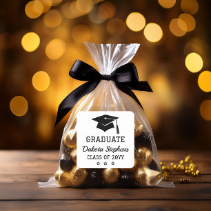 Elegant Grad Cap and Stars Graduate Class Year Square Sticker