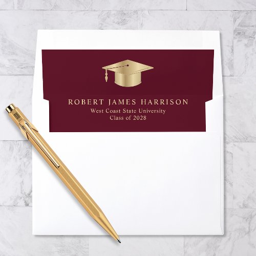 Elegant Grad Cap Burgundy Gold Graduation Envelope Liner