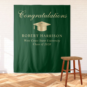 Elegant Grad Cap Green Gold Graduation Welcome Tapestry