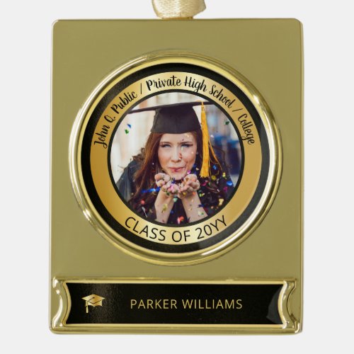 Elegant Grad Cap School Graduate Graduation Photo Gold Plated Banner Ornament