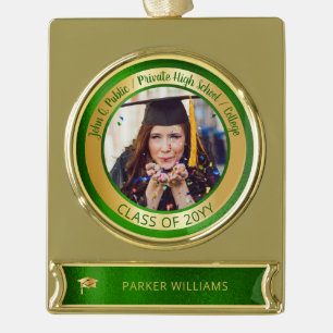 Elegant Grad Cap School Graduate Graduation Photo Gold Plated Banner Ornament