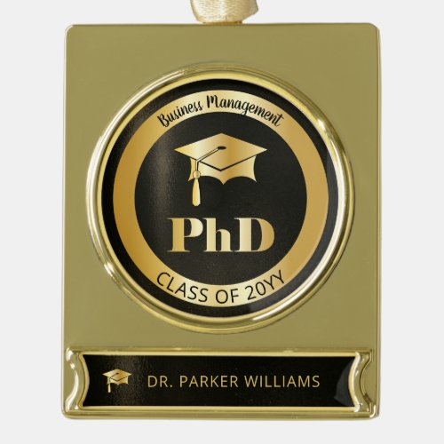 Elegant Grad Cap School PhD Graduate Graduation Gold Plated Banner Ornament