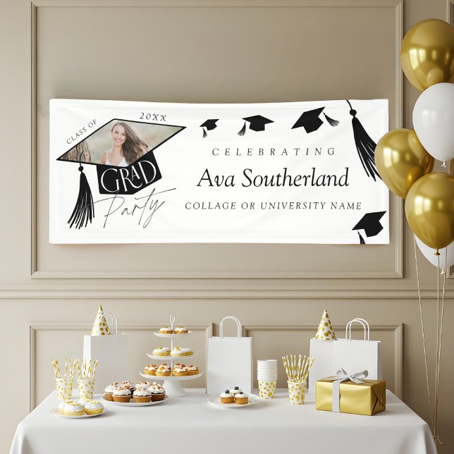 Elegant Grad Cap & Tassel Photo Graduation Party Banner (Elegant Grad Cap & Tassel Photo Graduation Party Banner)