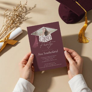 Elegant Grad Cap & Tassel Photo Graduation Party Invitation