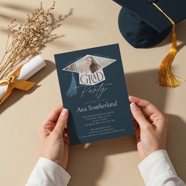 Elegant Grad Cap & Tassel Photo Graduation Party Invitation (Elegant Grad Cap & Tassel Photo Graduation Party Invitation)