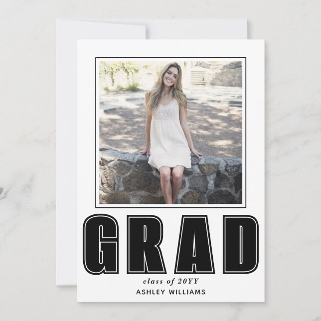 Elegant GRAD Class of 2026 white graduation photo Announcement (Front)