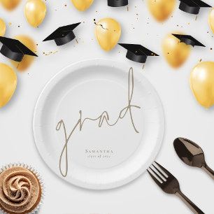 Elegant Grad Gold Script Name Graduation Paper Plates