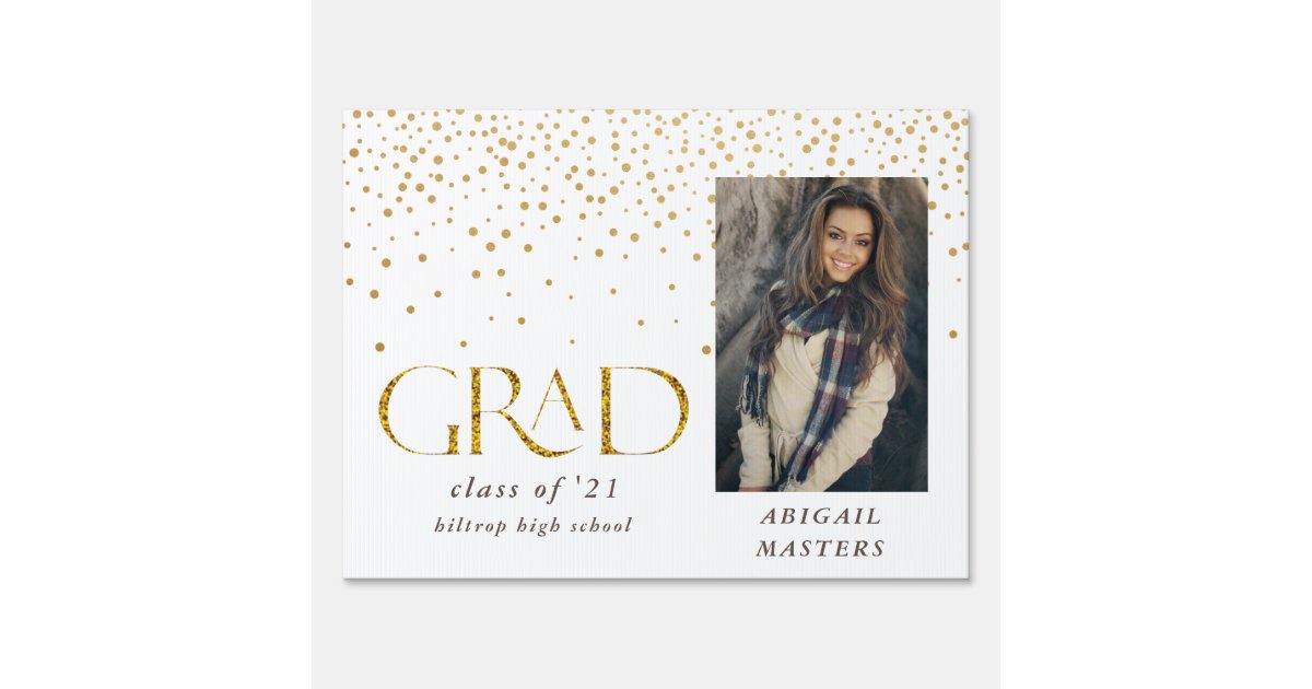 elegant grad gold script photo yard sign | Zazzle